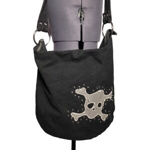 Vtg Y2K Skull Hobo Bag Black Cotton Studded Punk Goth Purse FashionExpress